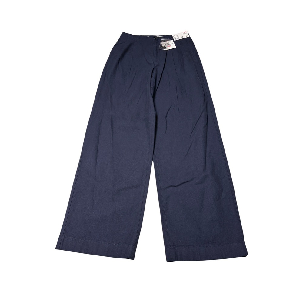 NWT Uniqlo Ines de la Fressange Navy Cotton Linen Wide Leg Pants Women 6 W28 L31